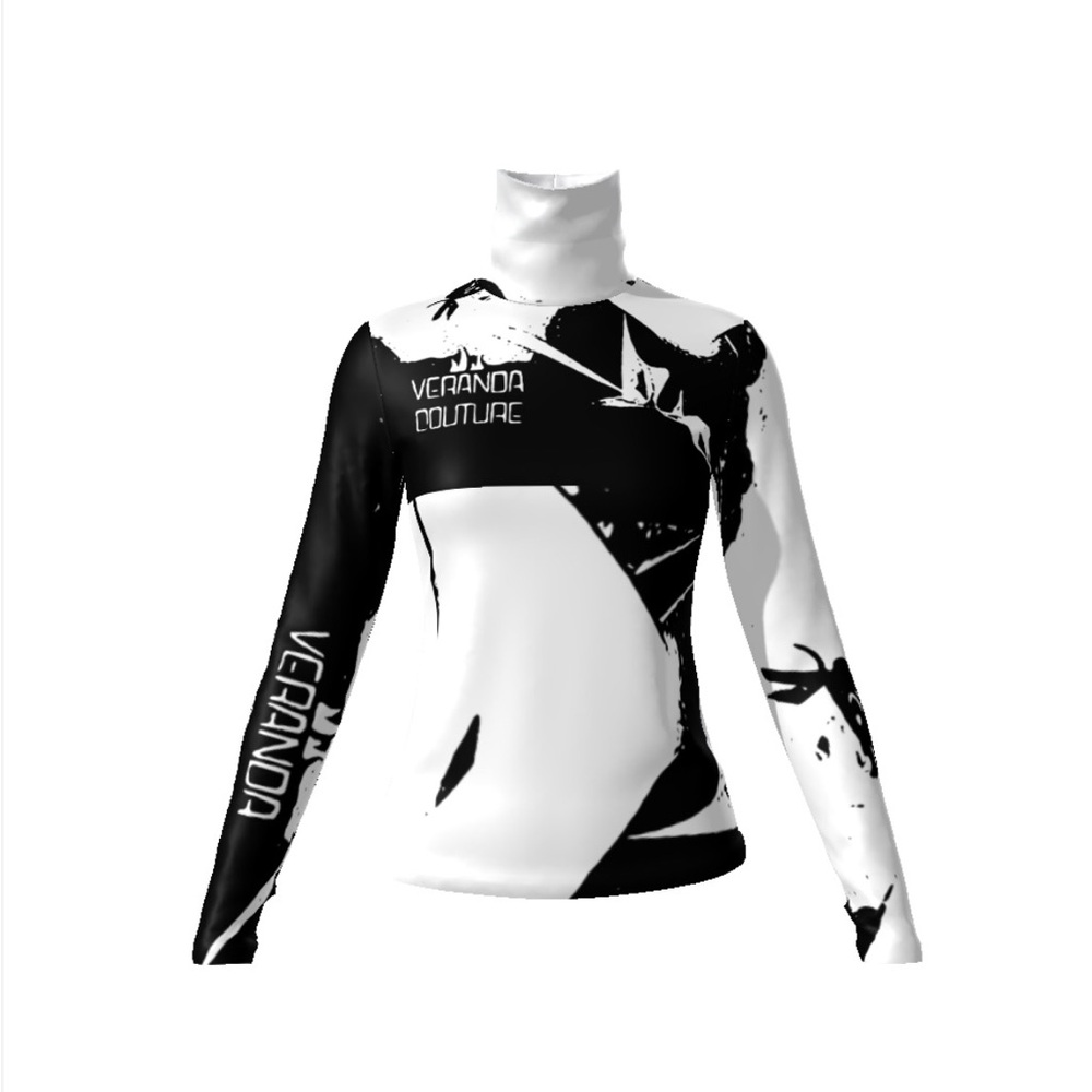 Black and White Long Sleeve Turtle Neck Top